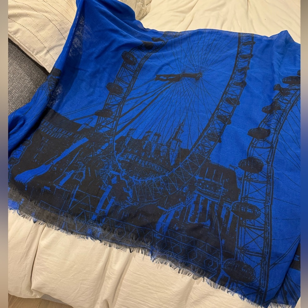 Blue Scarf with Ferris Wheel Design by Echo